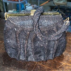 Elegant Vintage Black Beaded Evening Bag